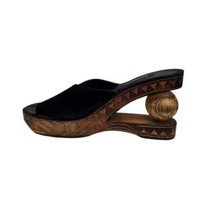 Vintage Nativewear Designs Carved Wood Ball Wedges Sandals